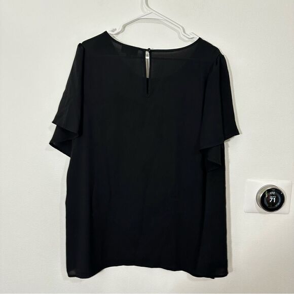 ModCloth Black Scoop Neck Flutter Sleeve Sheer‎ Flowy Blouse size 2X - Picture 4 of 5